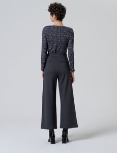 Dark Grey Wide Pants with Waist Button- Surkana