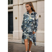 Load image into Gallery viewer, NSDQ891- Navy Cream &amp; Gold Floral Shirt Dress - Powell Craft