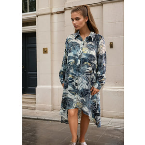 NSDQ891- Navy Cream & Gold Floral Shirt Dress - Powell Craft