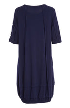 Load image into Gallery viewer, Navy Tulip Shape Wave Side Placement Print Dress - Ora