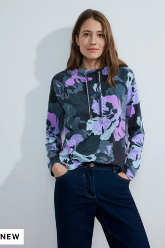 321007- Navy/Purple Floral High Neck Pullover - Cecil