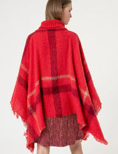 Load image into Gallery viewer, 821- Plaid Turtleneck Poncho- Red- Surkana