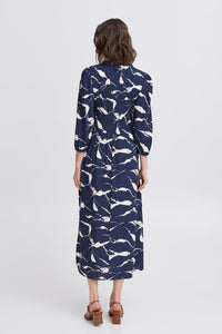 3512- Navy/Cream Mix Dress- Fransa