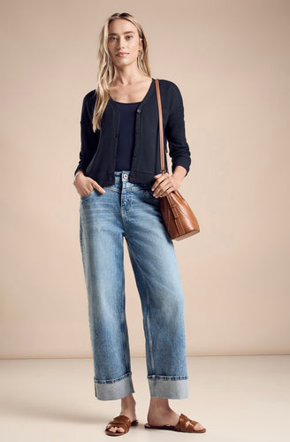 321672- Knit Button Up Cardigan- Navy- Street One