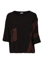 Load image into Gallery viewer, Black &amp; Choko Round Neck Top With Print Sections