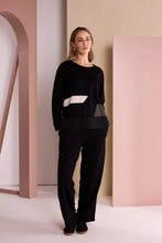 Load image into Gallery viewer, Black &amp; Thyme Round Neck Top With Colour Inset Bands- Naya