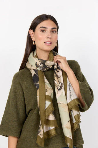 Dark Olive Print Scarf - Soya Concept