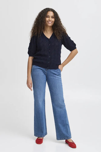 5553- Knitted Short Sleeve Cardigan- Navy- Fransa