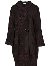 Load image into Gallery viewer, Black &amp; Choko Jacquard Section Coat With Ring Tie Detail At Front - Naya