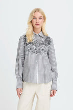 Load image into Gallery viewer, Black&amp;White Stripe Embroidered Shirt -b.young
