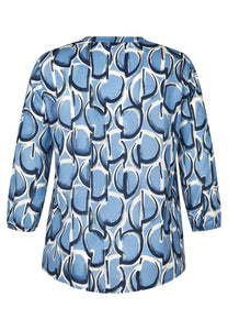 Blue Print Split Neck Blouse - Rabe