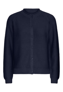 5554- Cotton Knitted Button Up Cardigan- Navy- Fransa