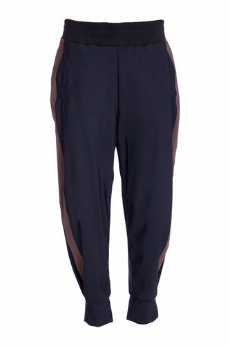 Slim leg trousers with cuff & contrast panel (black & coca) - Naya