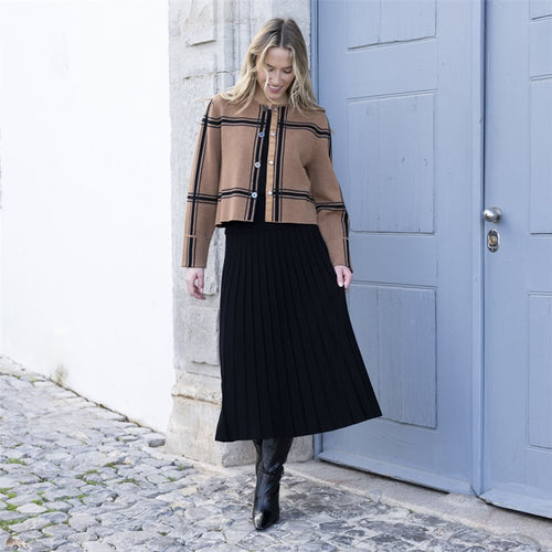 A-Line Pleated Skirt with Elastic Waistband - Marble