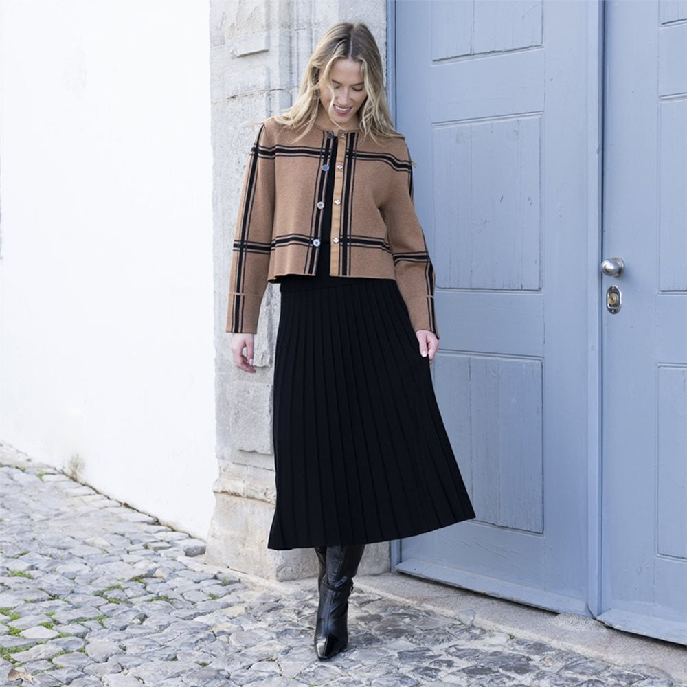 A-Line Pleated Skirt with Elastic Waistband - Marble