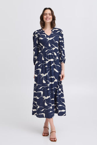 3512- Navy/Cream Mix Dress- Fransa