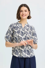 Load image into Gallery viewer, Navy Floral Print Cotton Blouse - Fransa