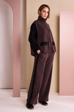 Load image into Gallery viewer, Black &amp; Choko Wide Leg Pull Up Trouser With Contrast Panel - Naya