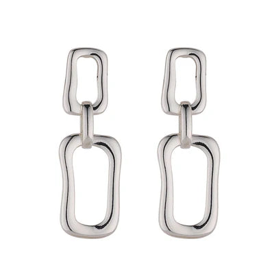 Elongated Silver Link Earrings - Knight & Day