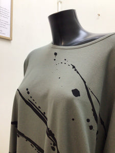 25288 - Brush Stroke Print Top - Army Green - Naya