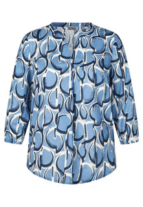 Blue Print Split Neck Blouse - Rabe
