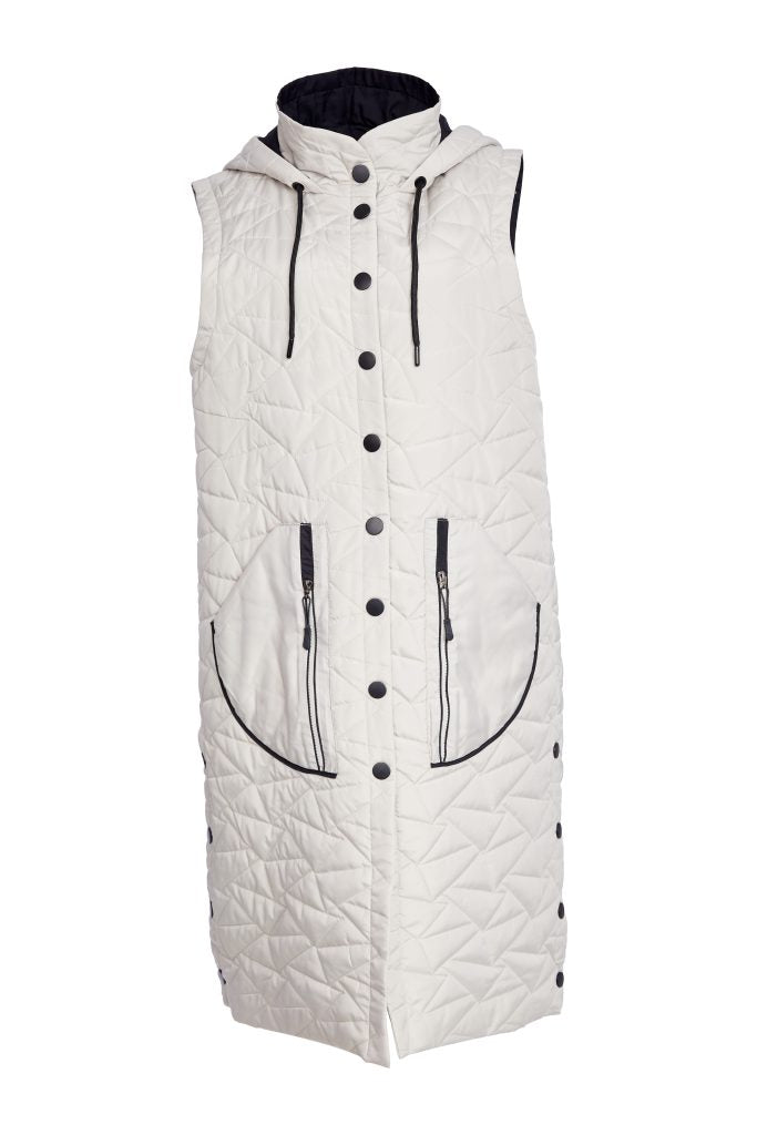 Padded Long Line Gilet with Contrast Zips & Trims - Naya