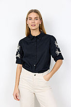Load image into Gallery viewer, Black Shirt with Embroidered Sleeve - Soya Concept