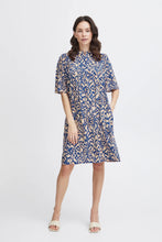 Load image into Gallery viewer, 3489 - Blue, Short Sleeved, Mandarin Collar, Summer Dress - Fransa
