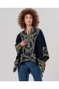 Load image into Gallery viewer, Navy &amp; Green Print Open Knit Poncho- Surkana