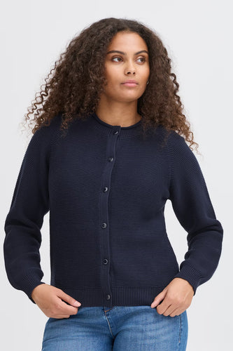 5554- Cotton Knitted Button Up Cardigan- Navy- Fransa