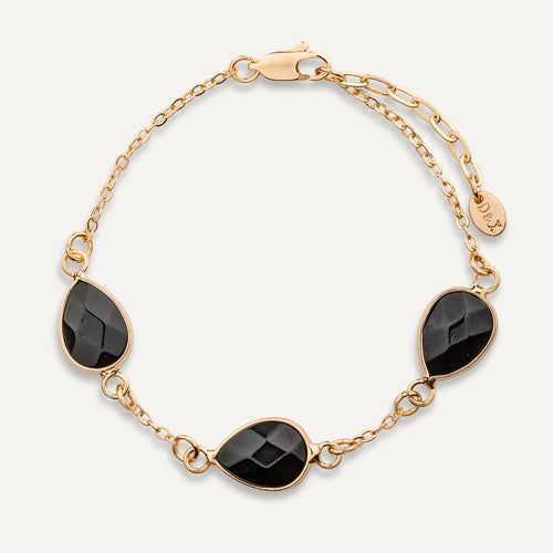 DB2046H - Natural black spinel stone clasp bracelet in gold tone - D&X London