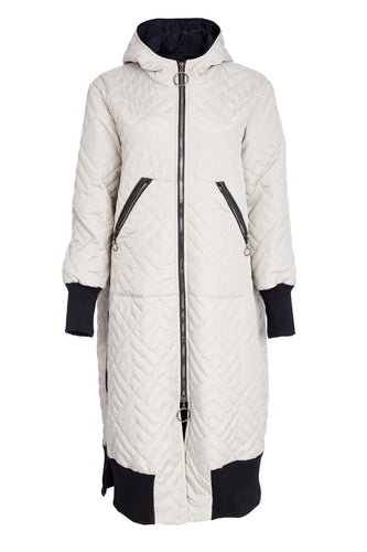 Padded Hood Coat with Knit Cuff & Hem Panels - Naya