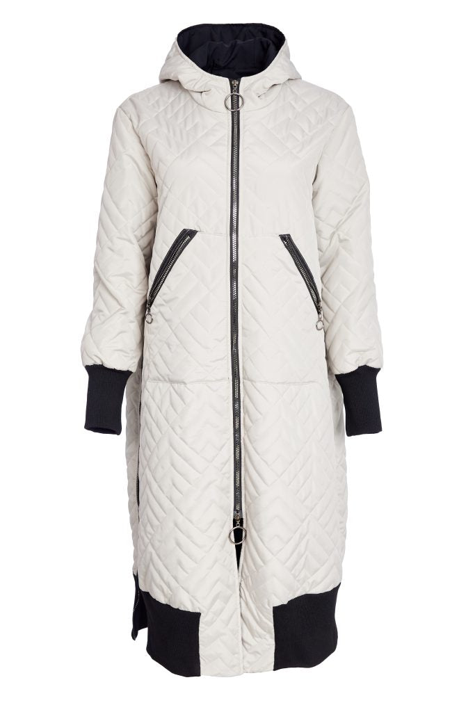 Padded Hood Coat with Knit Cuff & Hem Panels - Naya