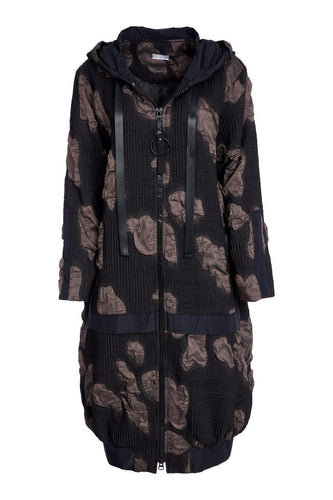 Jacquard Long Coat with Hood & Contrast Band - Naya