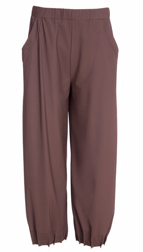Wide Leg Trousers with Tuck Hem (Cocoa) - Naya