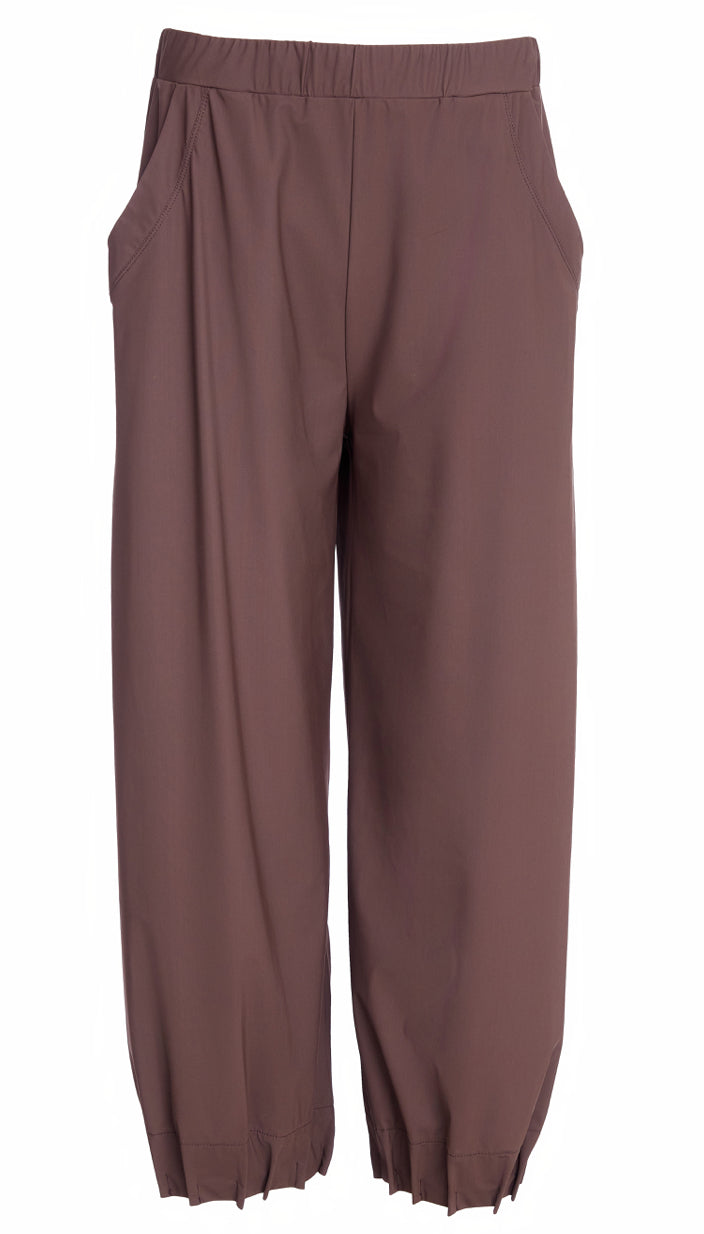Wide Leg Trousers with Tuck Hem (Cocoa) - Naya