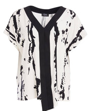 Load image into Gallery viewer, Off White &amp; Black Vee Neck Print Top With Contrast Neck And Front Band- Ora