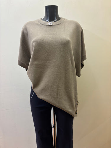 5299- Knitted Short Sleeve Jumper w/ Button detail- Birch- Fransa