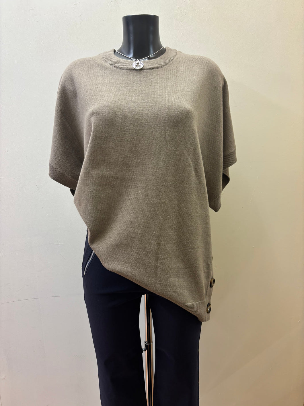 5299- Knitted Short Sleeve Jumper w/ Button detail- Birch- Fransa