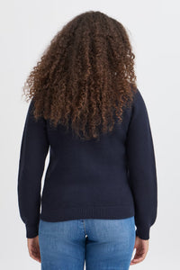 5554- Cotton Knitted Button Up Cardigan- Navy- Fransa