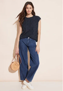 344661- Navy Crochet Blouse - Street One