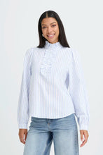 Load image into Gallery viewer, White/Blue Frill Blouse - b.young