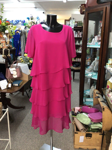 V240- Sicily Tiered Dress- Cherry Pink- Via Veneto