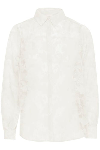 5251- Floral Applique detail Shirt- White- Fransa