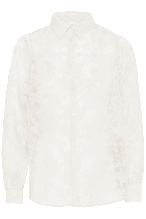 5251- Floral Applique detail Shirt- White- Fransa