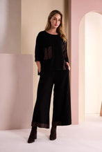 Load image into Gallery viewer, Black &amp; Choko Round Neck Top With Print Sections