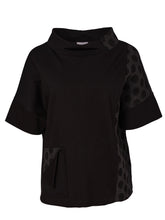 Load image into Gallery viewer, Black &amp; Grey High Neck Top With Jacquard Spot Panels And Pocket Detail- Naya