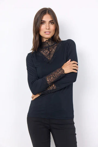 Black Long Sleeve Lace Top - Soya Concept