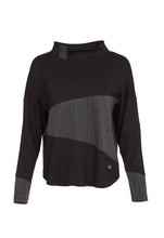 Load image into Gallery viewer, 24233- High neck top with stripe sections- Black &amp; Grey- Naya