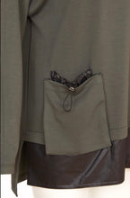 Load image into Gallery viewer, 24158- High neck top w/ contrast pleather hem band- Forest &amp; Green- Naya